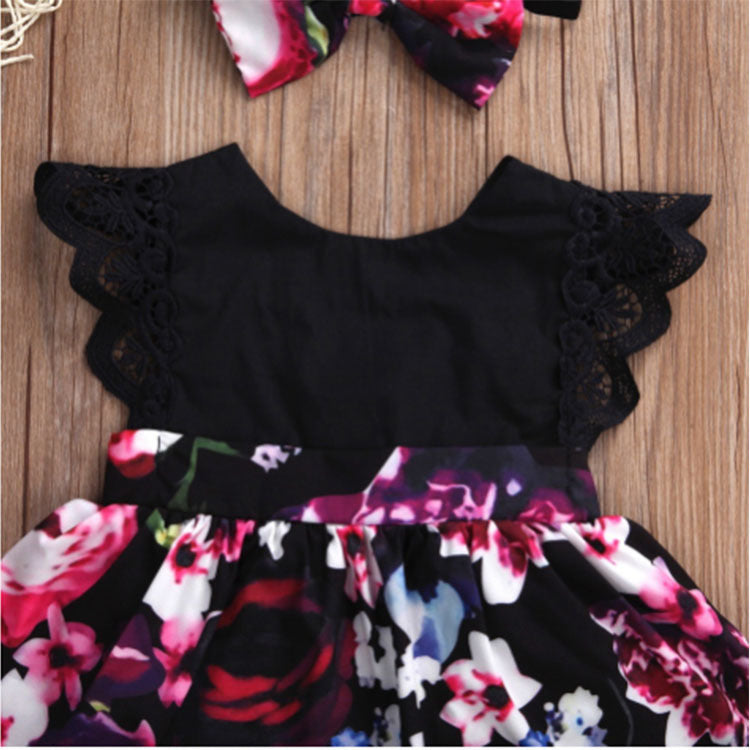 Beauty Baby One-Piece Ha Skirt Romper Summer Short-Sleeved New Style Flying Sleeve Flower Children's Print