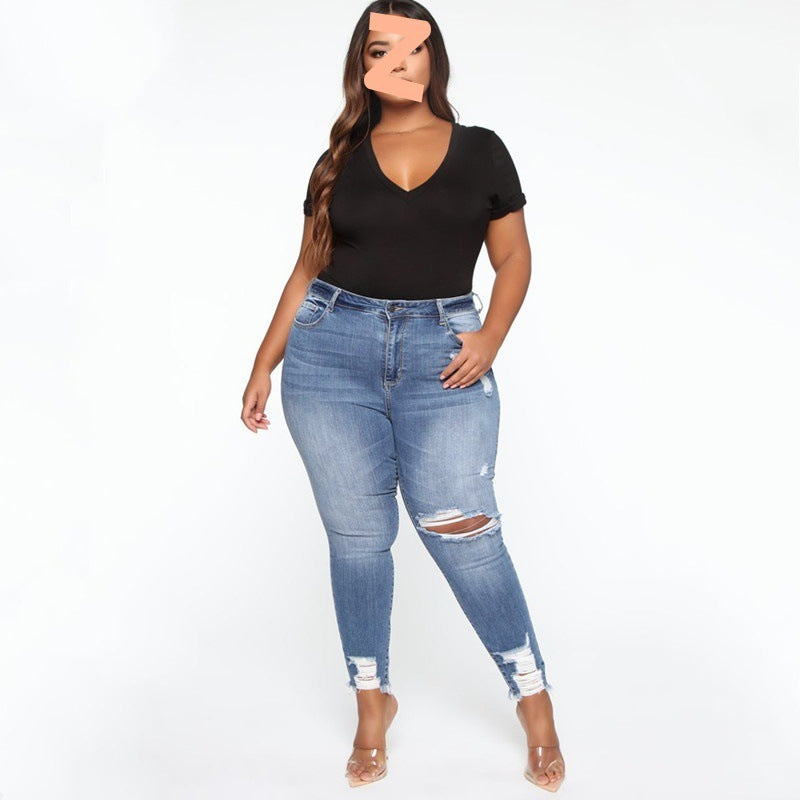 Women Clothes Ripped Plus Size Ladies Denim Pants Jeans