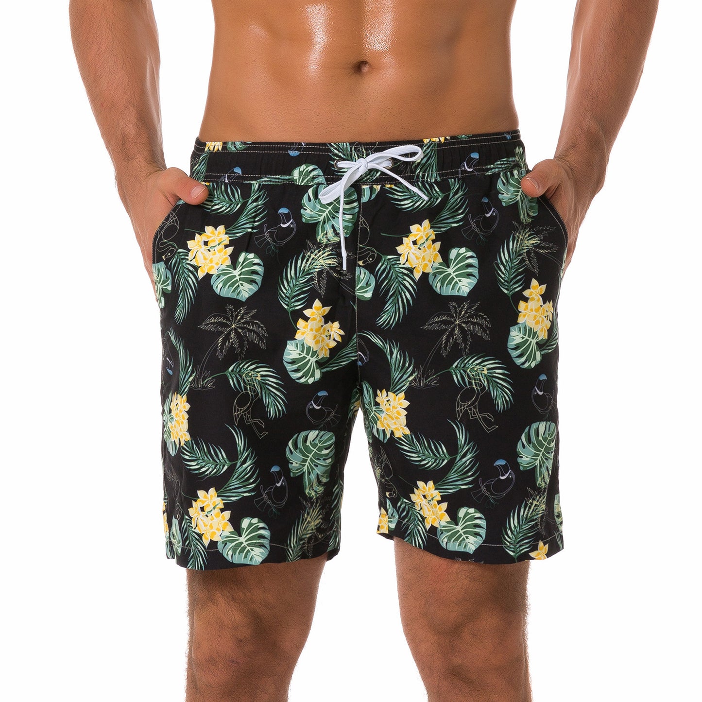 Multi-pocket Floral-lined Beach Shorts Outdoor Shorts