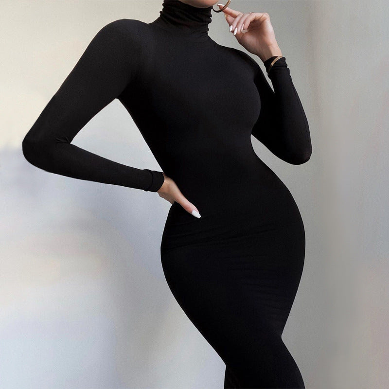 Women's jumpsuit Autumn And Winter Solid Colour Tight Long Sleeve Fleece-lined