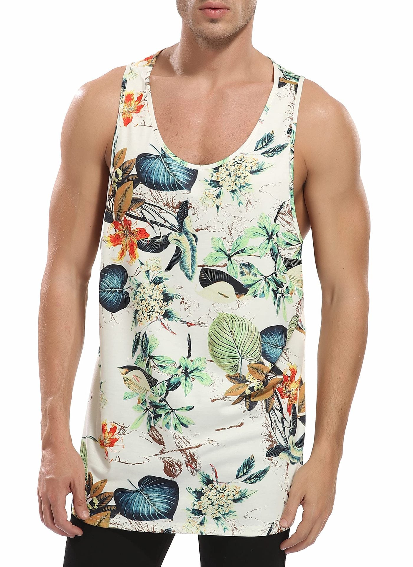 Printed Hawaiian Style Vacation Leisure Summer Slim Fit Breathable Sleeveless Vest