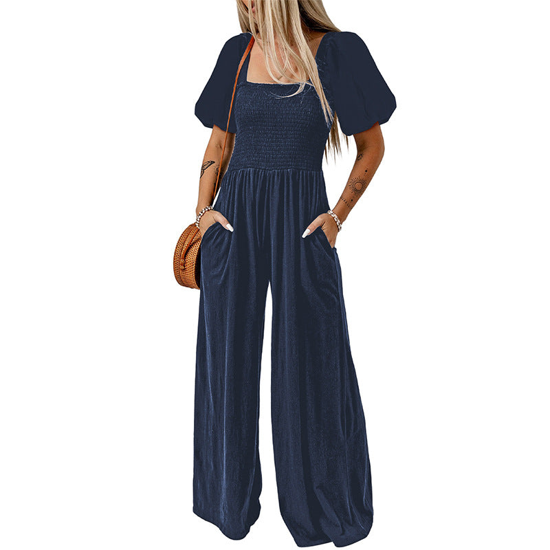 Women's Square Collar Short Sleeve Jumpsuit