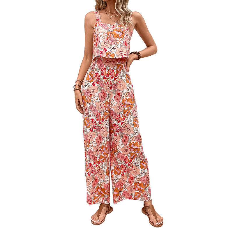 Women's Printed Square Collar Camisole Jumpsuit