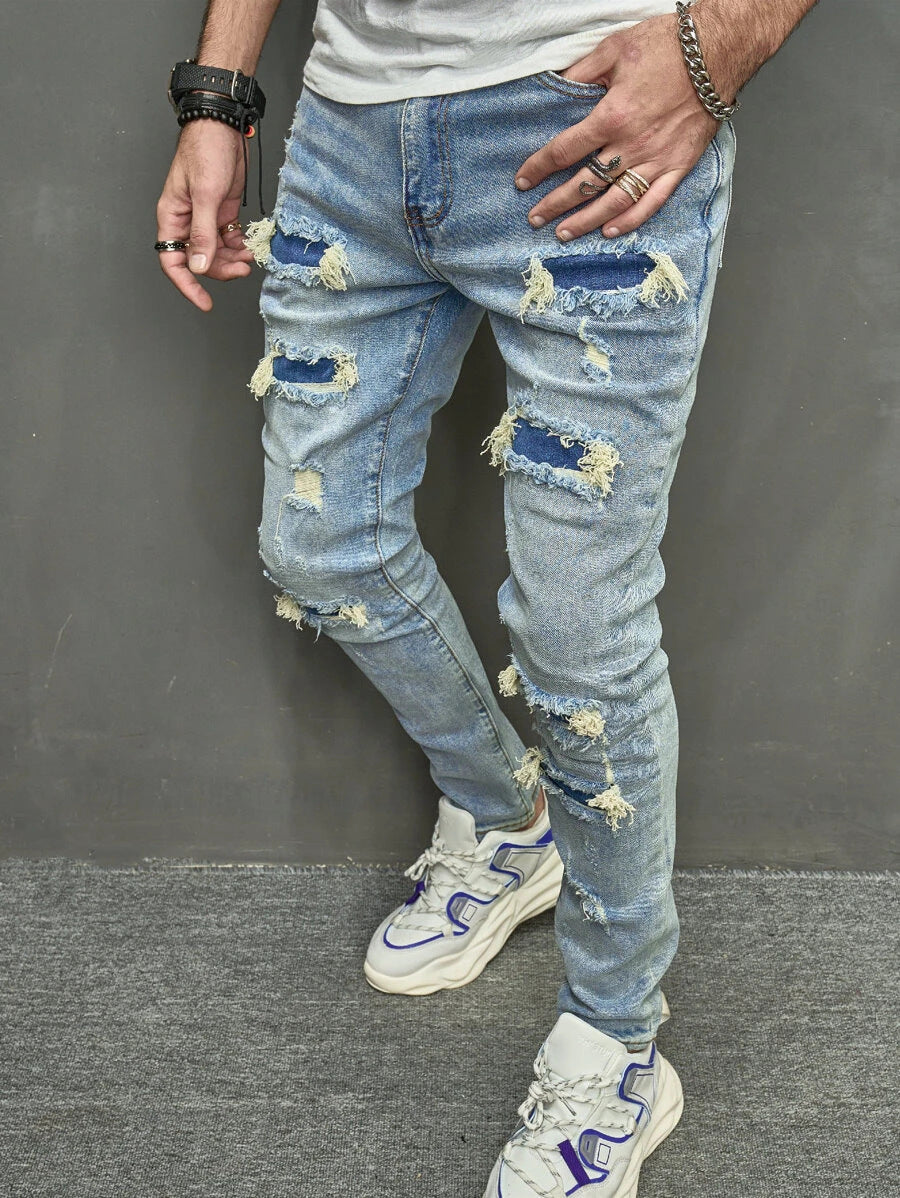 High Quality Men's Worn Skinny Stretch Jeans