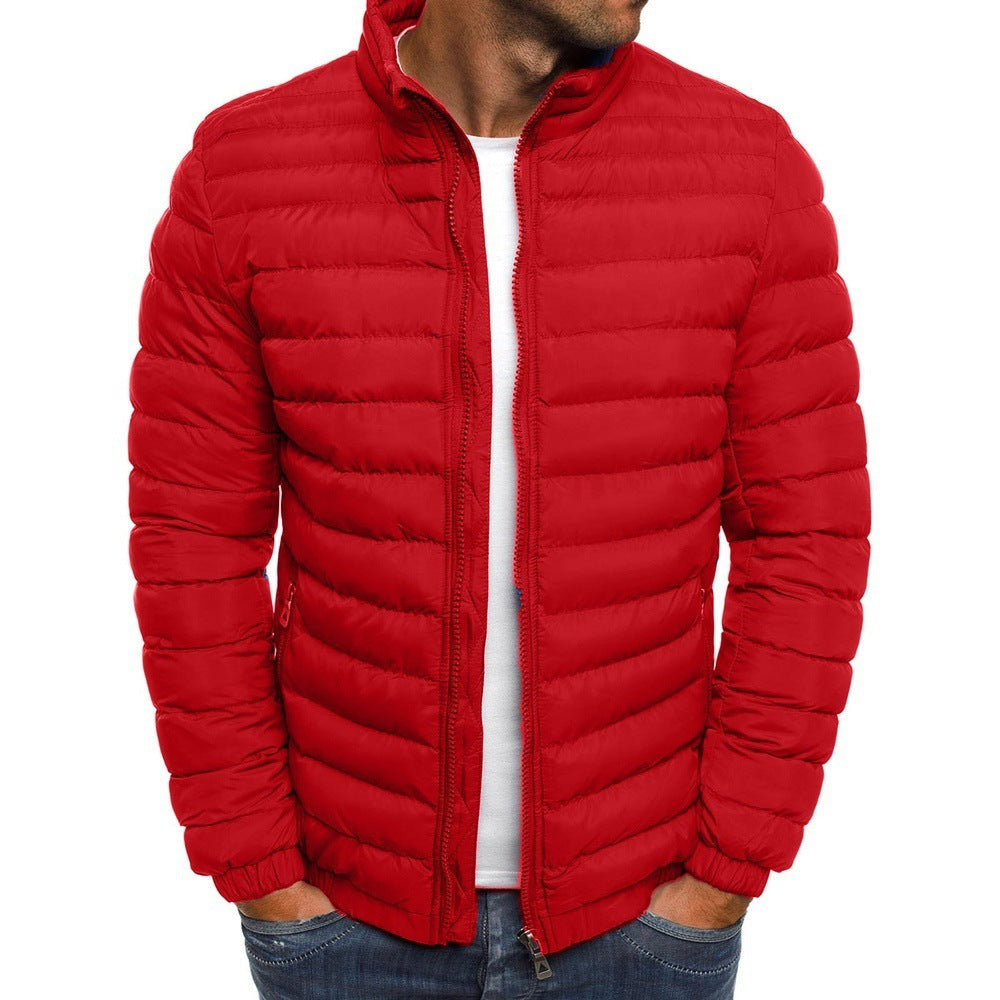 Men Jacket Zipper Solid Colour Long Sleeves Pockets Cold proof Autumn Thicken Cotton Padded Overcoat For Outdoor